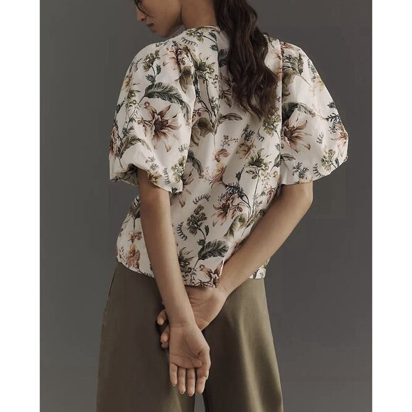 NWT Size L - Anthropologie 100% cotton Puff-Sleeve Floral Blouse (NWT US$ 108) - Picture 5 of 14